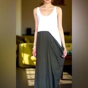 Zara Assymetrical Colorblock Draped Skirt Sleeveless Midi Dress White Green Sz